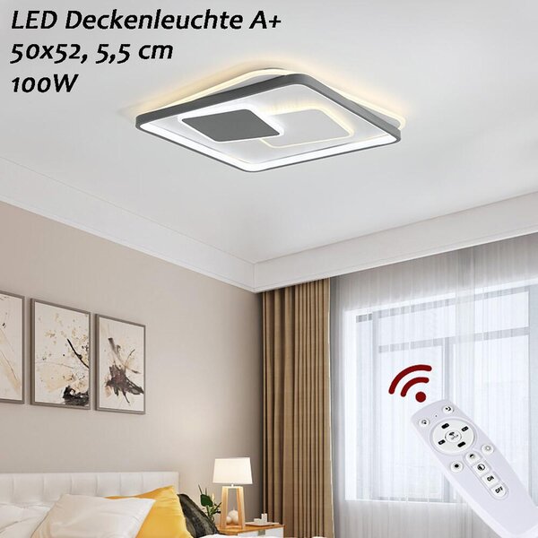 LED 9643-FX, 50x52 cm, altezza 5,5 cm. Plafoniera LED con telecomando, con possibilità di regolare il colore e l'intensità della luce