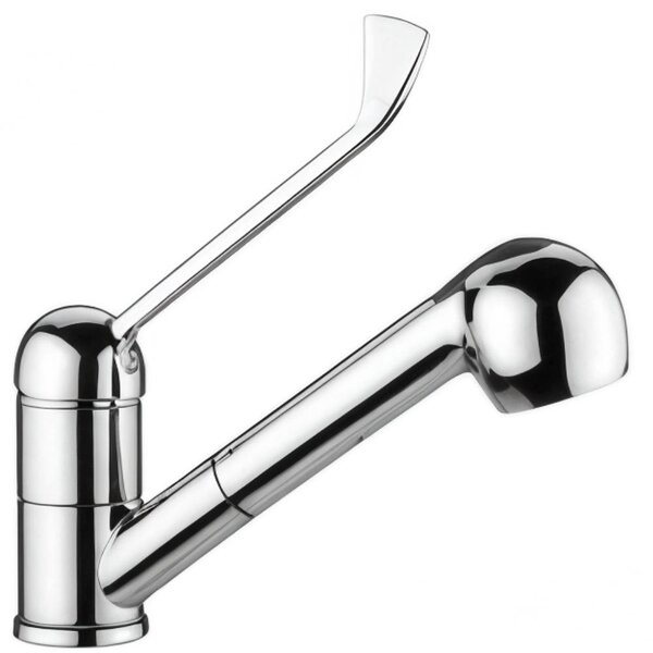Schläfer 500154014 - Rubinetto per Lavello leva lunga con Doccetta Estraibile due Getti Cromo, Miscelatore Cucina leva clinica con Comando a Gomito, Beccuccio Girevole a 360°, Connettori G 3/8 Pollici