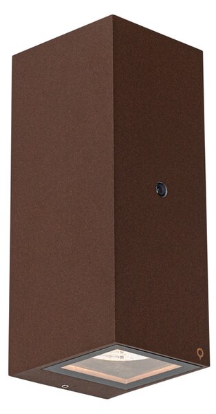 Lampada da parete marrone ruggine 2 luci GU10 AR70 IP44 con sensore chiaro-scuro - Baleno