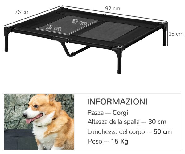 PawHut Brandina per Cani Grandi in Metallo e Tessuto Oxford con Borsa di Trasporto, 92x76x18cm, Nero|Aosom