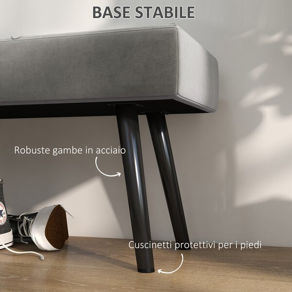HOMCOM Panca Fondo Letto Imbottita in Velluto con Gambe in Acciaio, 100x36x45cm, Grigio|Aosom
