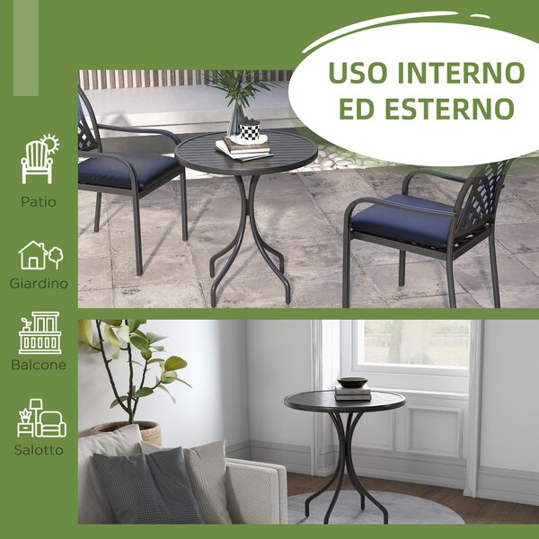 Outsunny Tavolo da Giardino Rotondo con Piano a Doghe in Acciaio, Ø66x71.5cm, Nero|Aosom