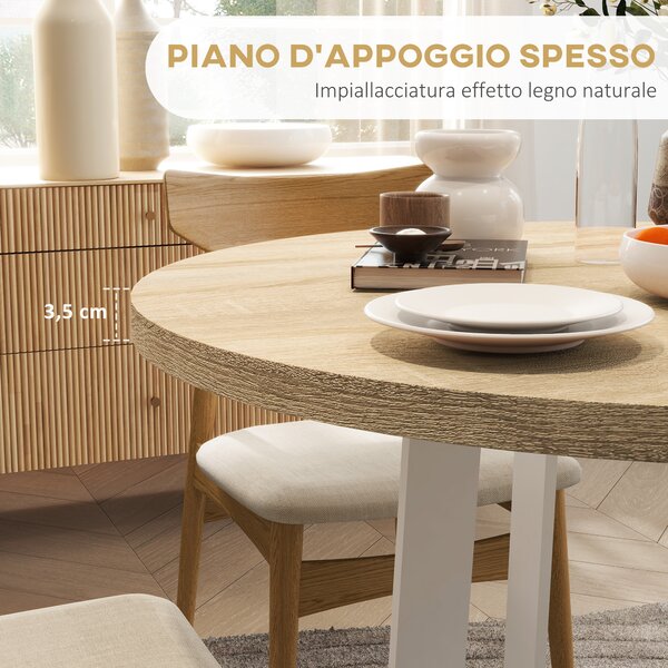 HOMCOM Tavolo da Pranzo Rotondo Moderno per 4 Persone, Ø100x75cm, Legno Naturale e Bianco|Aosom