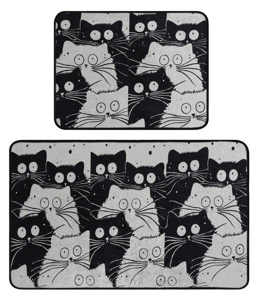Set di tappetini per il bagno neri/grigi 2 pz 60x100 cm White Cats – Foutastic