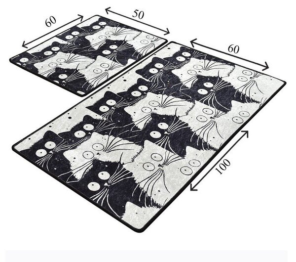 Set di tappetini per il bagno neri/grigi 2 pz 60x100 cm White Cats – Foutastic