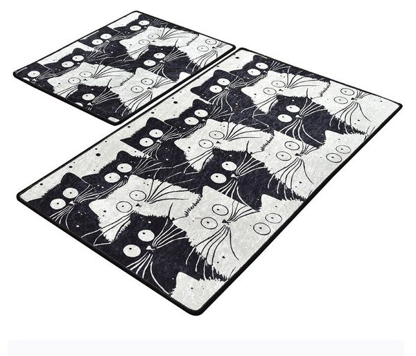 Set di tappetini per il bagno neri/grigi 2 pz 60x100 cm White Cats – Foutastic