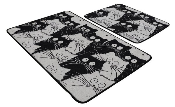 Set di tappetini per il bagno neri/grigi 2 pz 60x100 cm White Cats – Foutastic