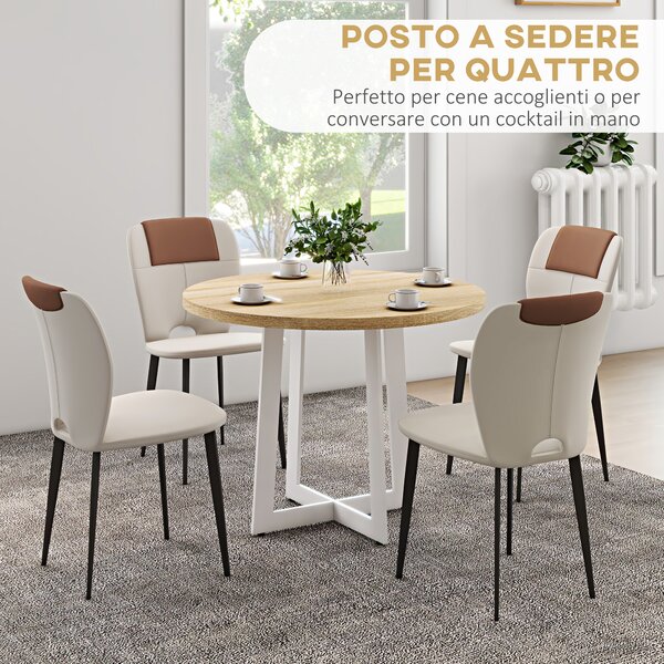HOMCOM Tavolo da Pranzo Rotondo Moderno per 4 Persone, Ø100x75cm, Legno Naturale e Bianco|Aosom