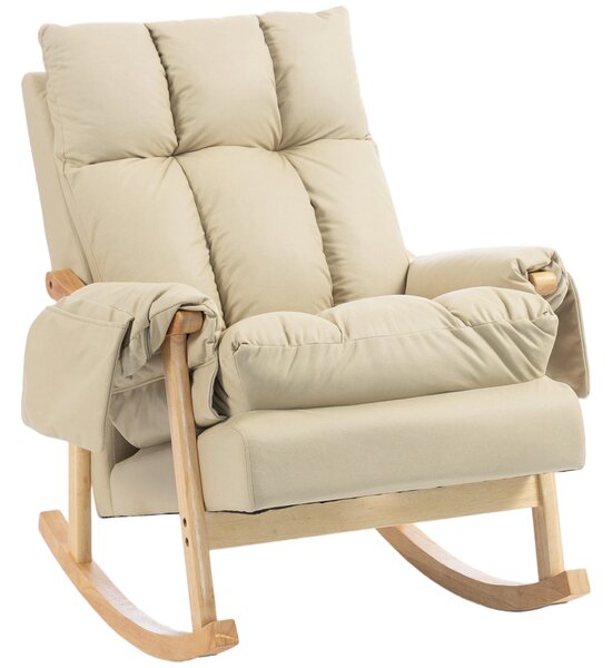 HOMCOM Sedia a Dondolo in Tessuto Tecnico Imbottita, Seduta Profonda, Tasche Laterali, Gambe in Legno di Caucciù, Beige | Aosom Italy