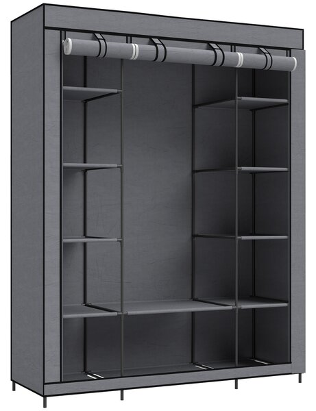 HOMCOM Armadio in Tessuto Salvaspazio con Barra Appendiabiti e 11 Ripiani, 135x45x175 cm, per Camera da Letto, Grigio | Aosom Italy