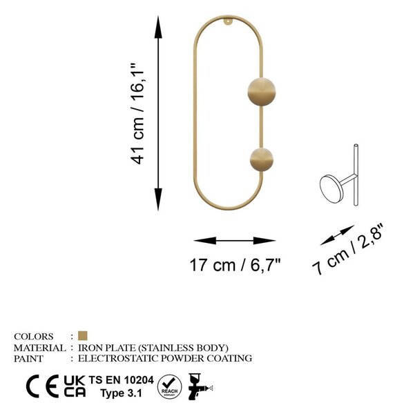 Attaccapanni da parete color oro in metallo Dama - Kalune Design