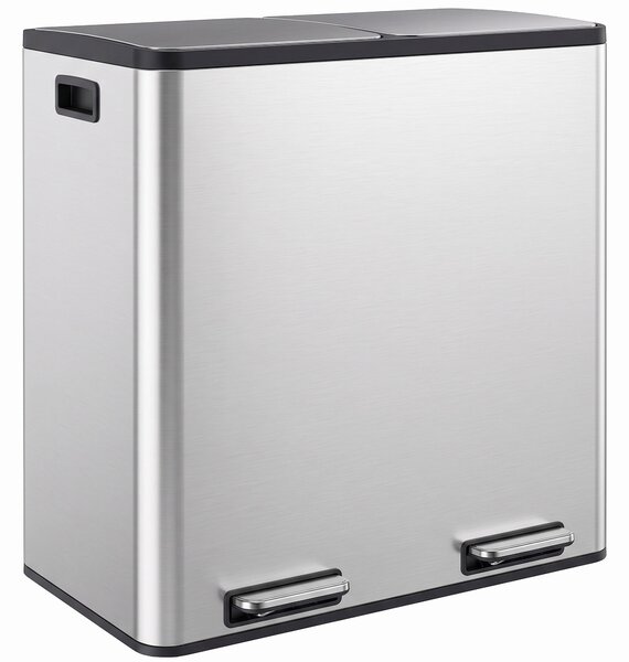 HOMCOM Pattumiera Cucina 2 x 30L, Bidone a Pedale in Acciaio Inox con Secchi Estraibili e Chiusura Ammortizzata, Argento | Aosom Italy