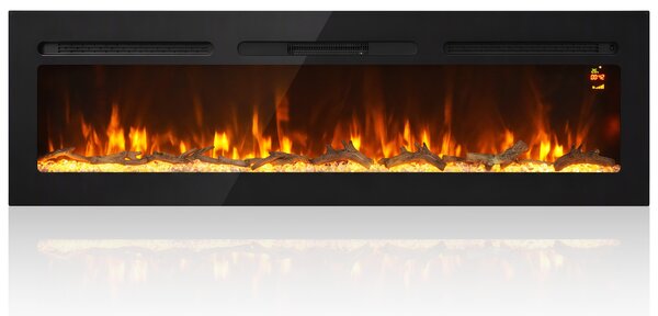 HOMCOM Camino Elettrico da 170 cm a Incasso o a Parete, 1500W, Timer 24 Ore, Fiamma Regolabile, Cristalli | Aosom Italy
