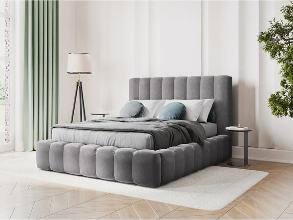 Letto matrimoniale imbottito grigio con contenitore con griglia 180x200 cm Kelp - Micadoni Home