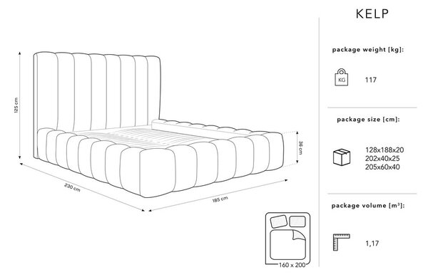 Letto matrimoniale imbottito beige con contenitore con griglia 160x200 cm Kelp - Micadoni Home