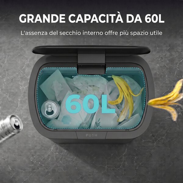 HOMCOM Pattumiera Rettangolare 60L in Acciaio Inox con Coperchio, Chiusura Ammortizzata, Fermasacco, Argento | Aosom Italy