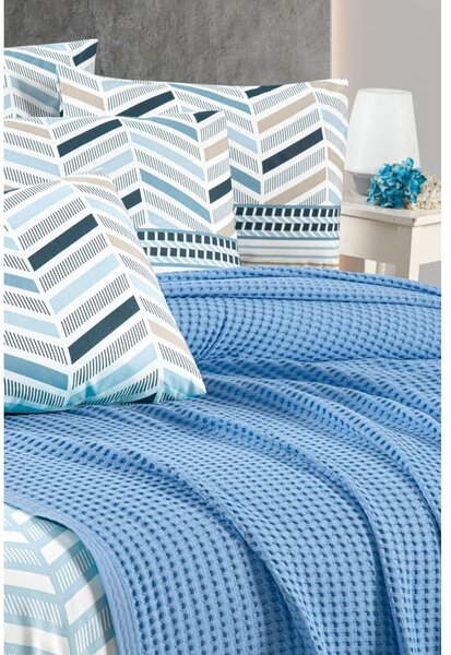 Copriletto in cotone blu 220x240 cm Waffle - Mila Home