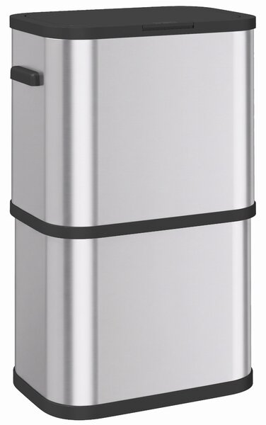 HOMCOM Pattumiera Rettangolare 60L in Acciaio Inox con Coperchio, Chiusura Ammortizzata, Fermasacco, Argento | Aosom Italy