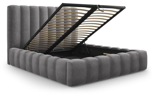 Letto matrimoniale imbottito grigio con contenitore con griglia 180x200 cm Kelp - Micadoni Home