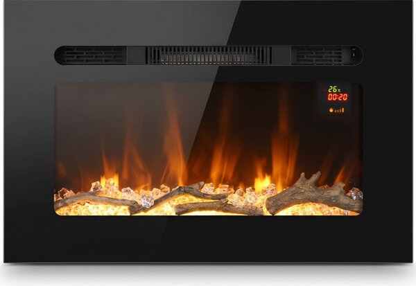 HOMCOM Caminetto Elettrico 60 cm da Incasso o Parete, 1800W, Timer 24 Ore, Fiamma Regolabile, Cristalli | Aosom Italy
