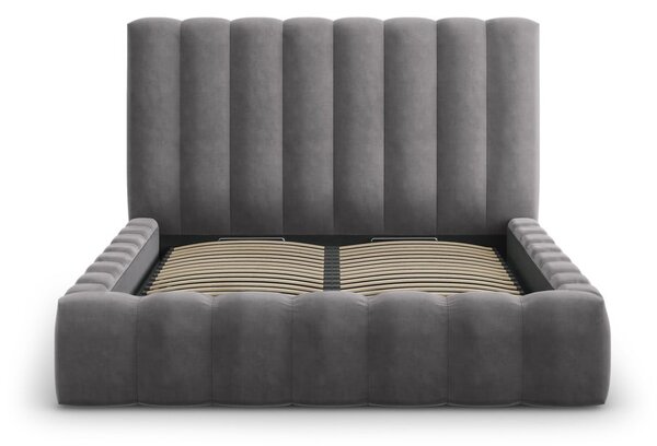 Letto matrimoniale imbottito grigio con contenitore con griglia 180x200 cm Kelp - Micadoni Home