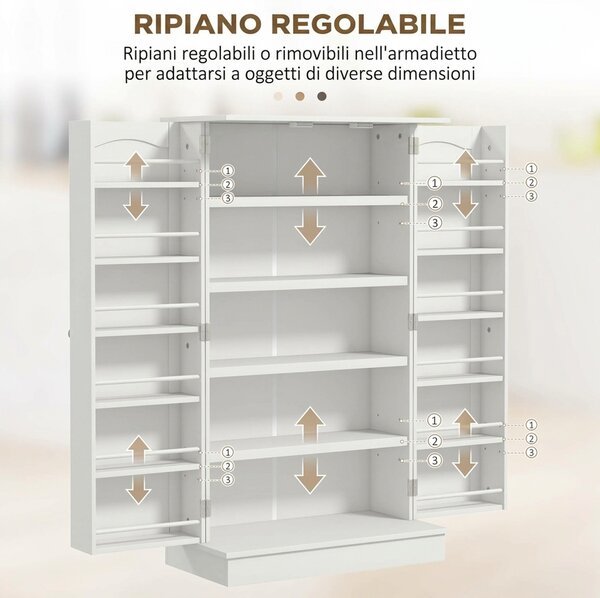 HOMCOM Credenza Cucina Moderno con 12 Portaspezie sulle Porte, Ripiani Regolabili, 2 Ante, 60x30x104 cm, Bianco | Aosom Italy