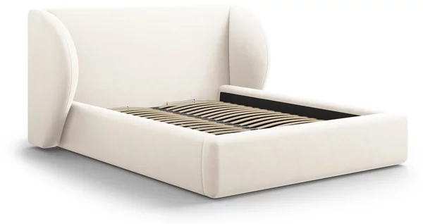 Letto matrimoniale imbottito beige con contenitore con griglia 180x200 cm Miley - Micadoni Home