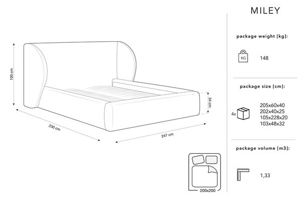 Letto matrimoniale imbottito beige con contenitore con griglia 200x200 cm Miley - Micadoni Home
