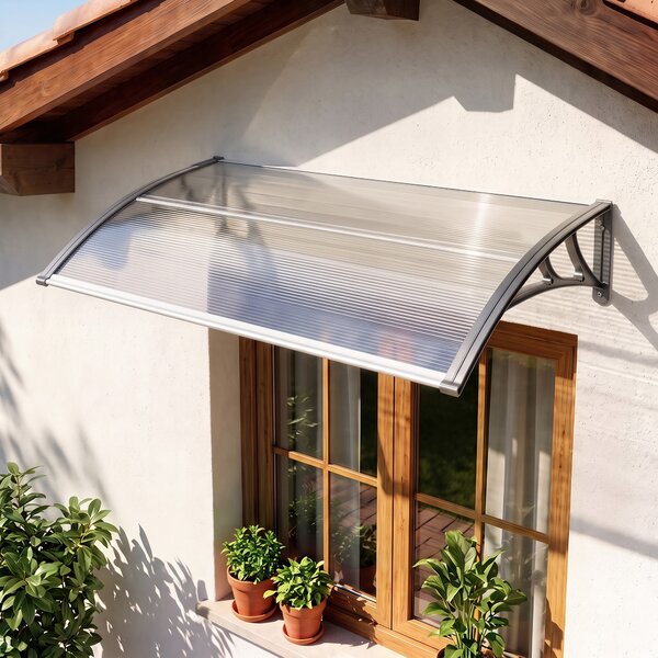 Outsunny Tettoia Moderna in Policarbonato, Alluminio e PP per Balconi, Finestre e Porte, 110x60x18 cm | Aosom Italy