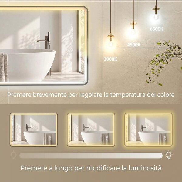 HOMCOM Specchio da Bagno LED Bluetooth Antiappannamento 100x70 cm Nero | Aosom Italy
