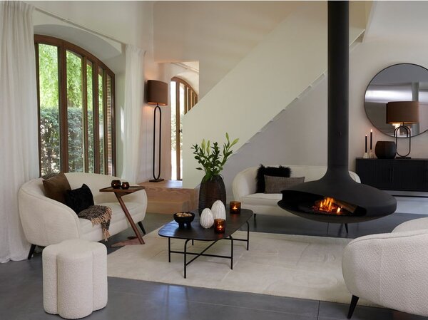 Sgabello crema in tessuto bouclé Nalani - Light & Living