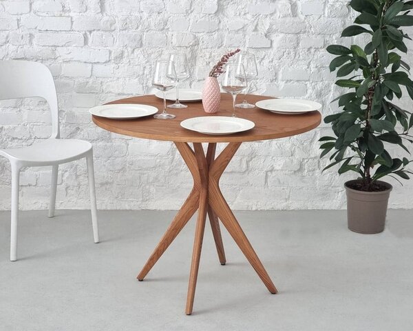 Tavolo da pranzo rotondo con piano effetto frassino ø 90 cm Jubi – Ragaba