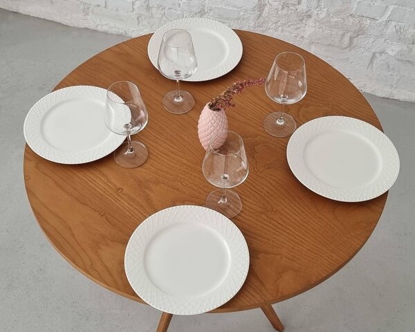 Tavolo da pranzo rotondo con piano effetto frassino ø 90 cm Jubi – Ragaba