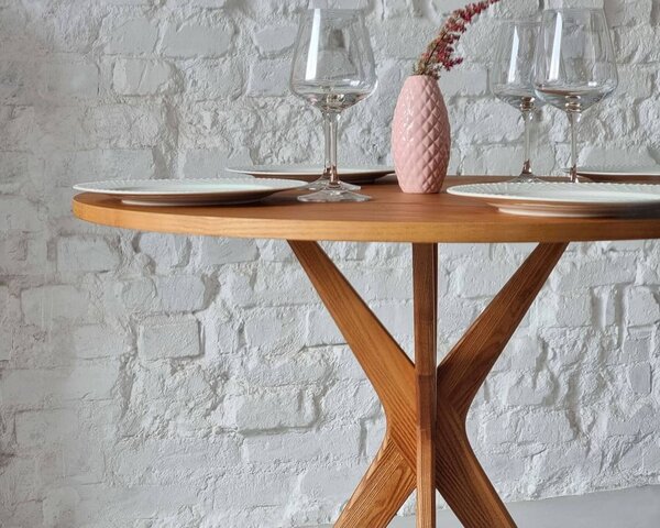 Tavolo da pranzo rotondo con piano effetto frassino ø 90 cm Jubi – Ragaba