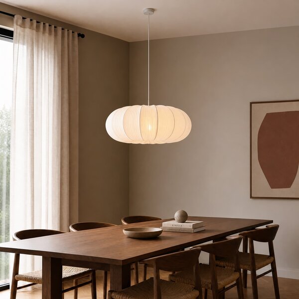 Lampada a sospensione Lindby, Marielle, dimmerabile, Bianco, Soggiorno, Tessuto / Tessile, Scandinavo
