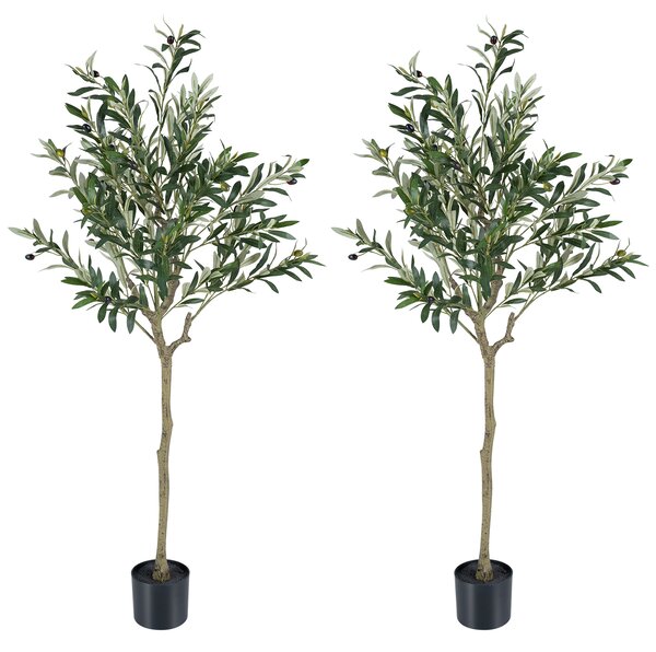 Costway Albero di ulivo artificiale da interno con vaso zavorrato, Pianta finta di oliva con olive realistiche foglie in seta e tronco naturale in pe 15 x 13 cm