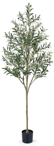 Costway Albero di ulivo artificiale da interno con vaso zavorrato, Pianta finta di oliva con olive realistiche foglie in seta e tronco naturale in pe 190 cm