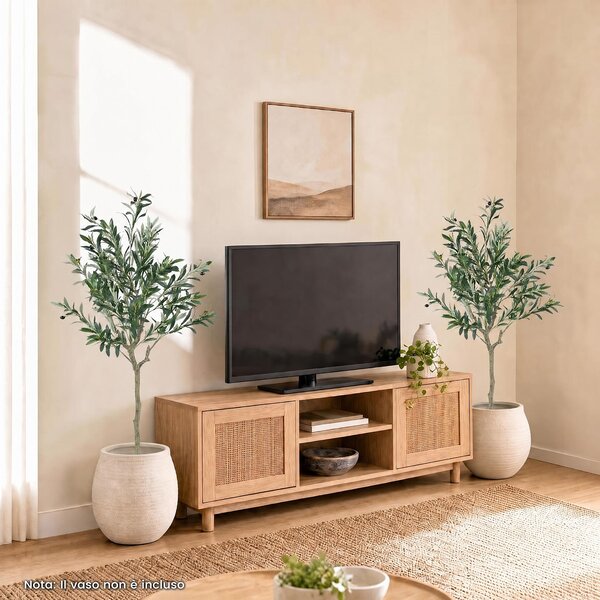 Costway Albero di ulivo artificiale da interno con vaso zavorrato, Pianta finta di oliva con olive realistiche foglie in seta e tronco naturale in pe 15 x 13 cm