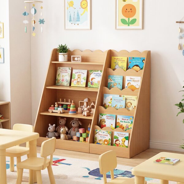 Costway Libreria montessoriana per bambini giocattoli per cameretta 90 x 40 x 80,5 cm, Scaffale porta libri antiribaltamento in legno Naturale