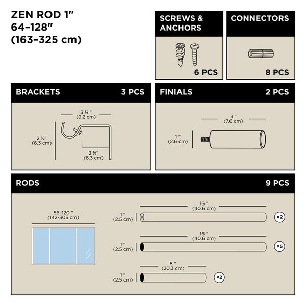 Bastone per tende allungabile 163 - 325 cm Zen - Umbra