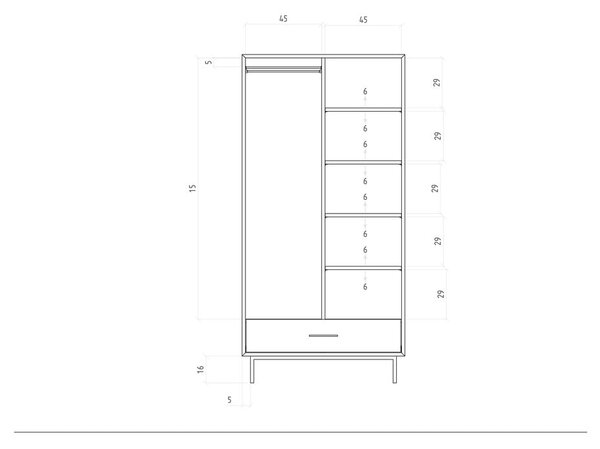 Armadio in legno di quercia di colore naturale 97x196 cm Abies - The Beds