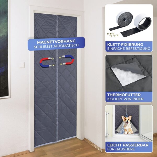 Tenda termica per porte in grigio-argento 90x200 cm - Maximex