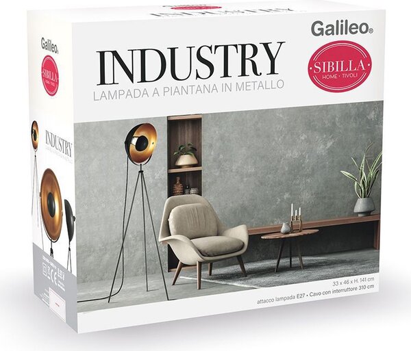 Galileo Lampada da Terra Moderna Stile Industriale Piantana colore Nero - 5901128