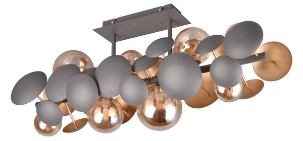 Lampada da soffitto con paralume in vetro grigio-oro 76x22 cm Bubble - Trio Select