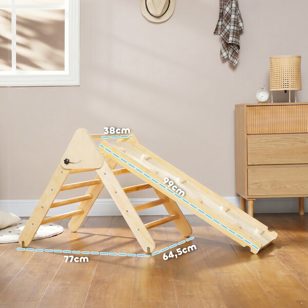 AIYAPLAY Gioco da Arrampicata con Triangolo e Pannello Scivolo ed Arrampicata, per Bambini 18-48 Mesi, Color Legno | Aosom Italy