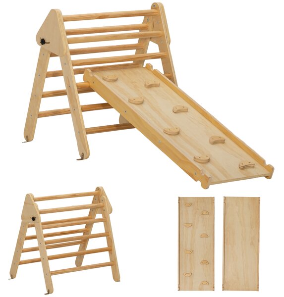 AIYAPLAY Gioco da Arrampicata con Triangolo e Pannello Scivolo ed Arrampicata, per Bambini 18-48 Mesi, Color Legno | Aosom Italy