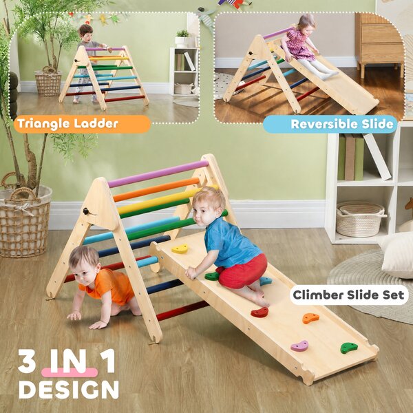 AIYAPLAY Gioco da Arrampicata con Triangolo e Pannello Scivolo ed Arrampicata, per Bambini 18-48 Mesi, Multicolore | Aosom Italy