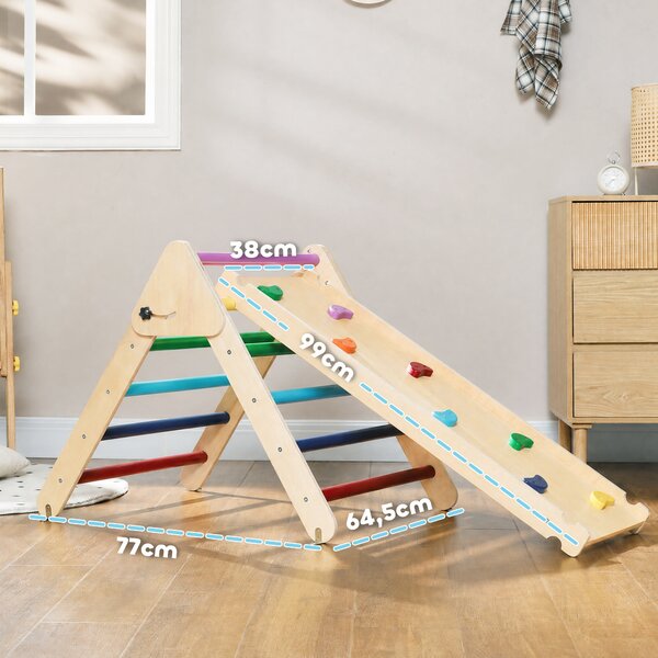 AIYAPLAY Gioco da Arrampicata con Triangolo e Pannello Scivolo ed Arrampicata, per Bambini 18-48 Mesi, Multicolore | Aosom Italy