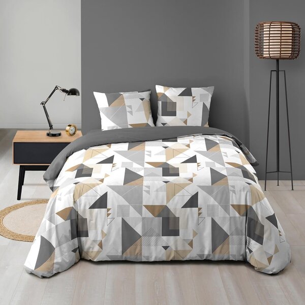 Biancheria da letto bianca/grigia in microfibra per letto matrimoniale/per letto prolungato 240x220 cm Trigone – douceur d'intérieur