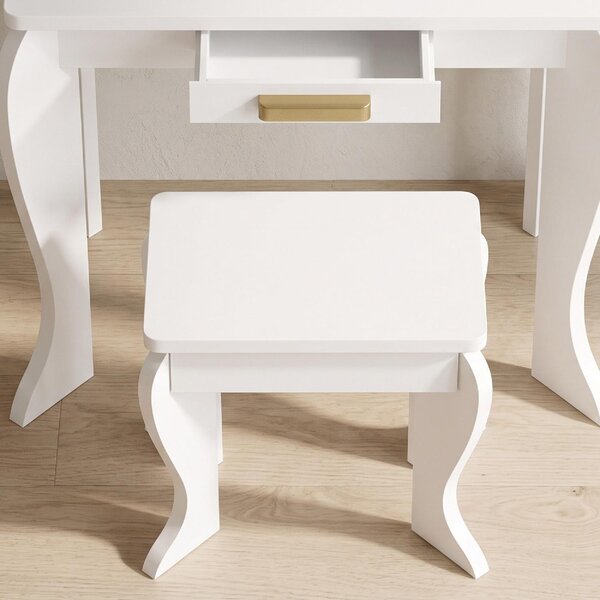 DecHome Set Toeletta Trucco Bambina 3-6 Anni con Sgabello Cassetti e Specchio Coordinato in Acrilico colore Bianco